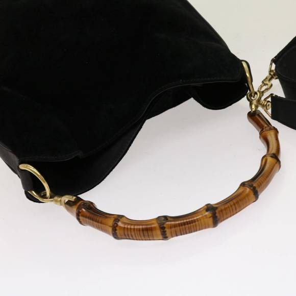 GUCCI Bamboo Shoulder Bag Suede 2way Black 001 1638 Auth bs12747 - Picture 7 of 16